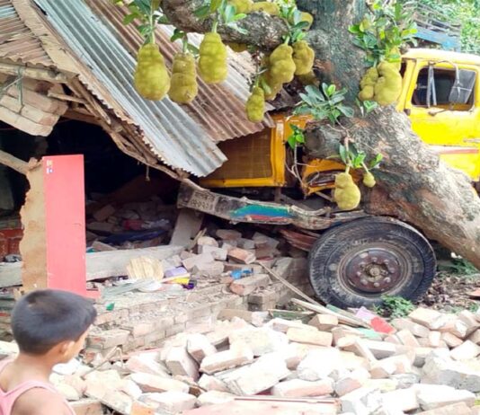 দৌলতপুরে নিয়ন্ত্রণ হারিয়ে বসতঘরে মালবাহী ট্রাক