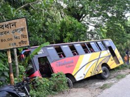 পথচারীকে পিষ্ট করে বাস টি পরে গেলো খাদে