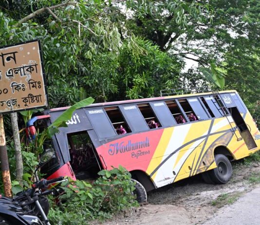 পথচারীকে পিষ্ট করে বাস টি পরে গেলো খাদে